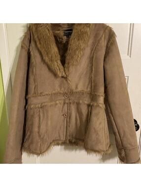 Cafe Faux Fur Lined Brown Suede Jacket Medium